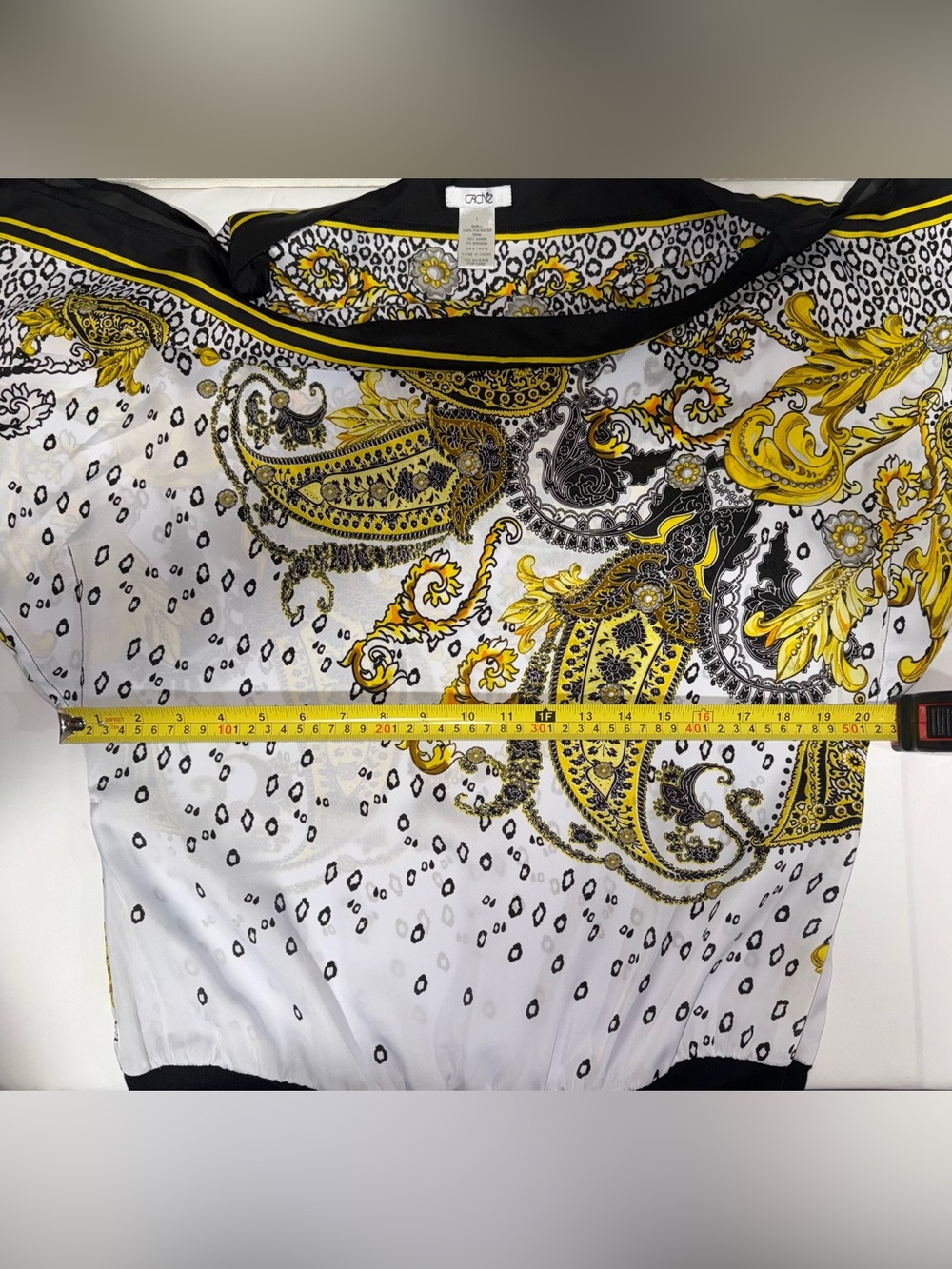 Caché Y2K Paisley Cheetah Print Off Shoulder Blouson Top - Size Large - Picture 6 of 6